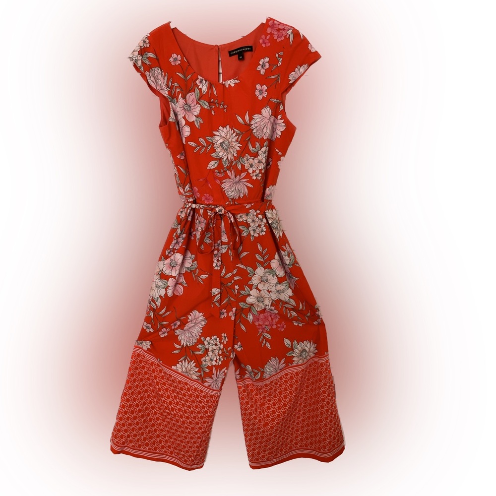 Chris McLaughlin women’s silky jumpsuit in orange and flowers. Size 10